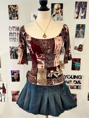 Y2K Whimsy patchwork floral babydoll top✨